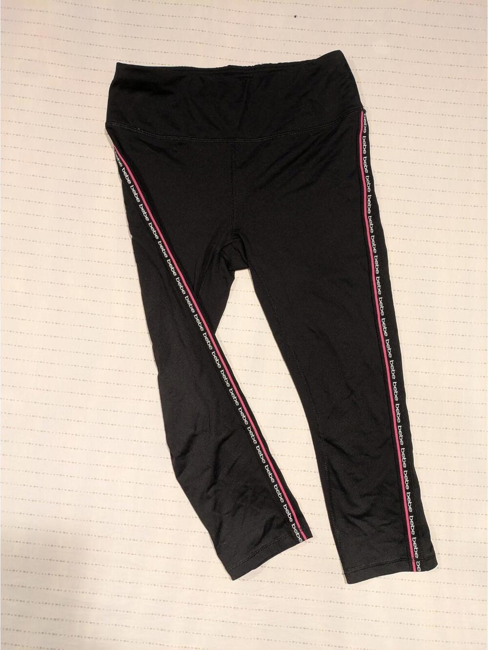 Bebe Leggings Black Cropped with side logo womens size Medium